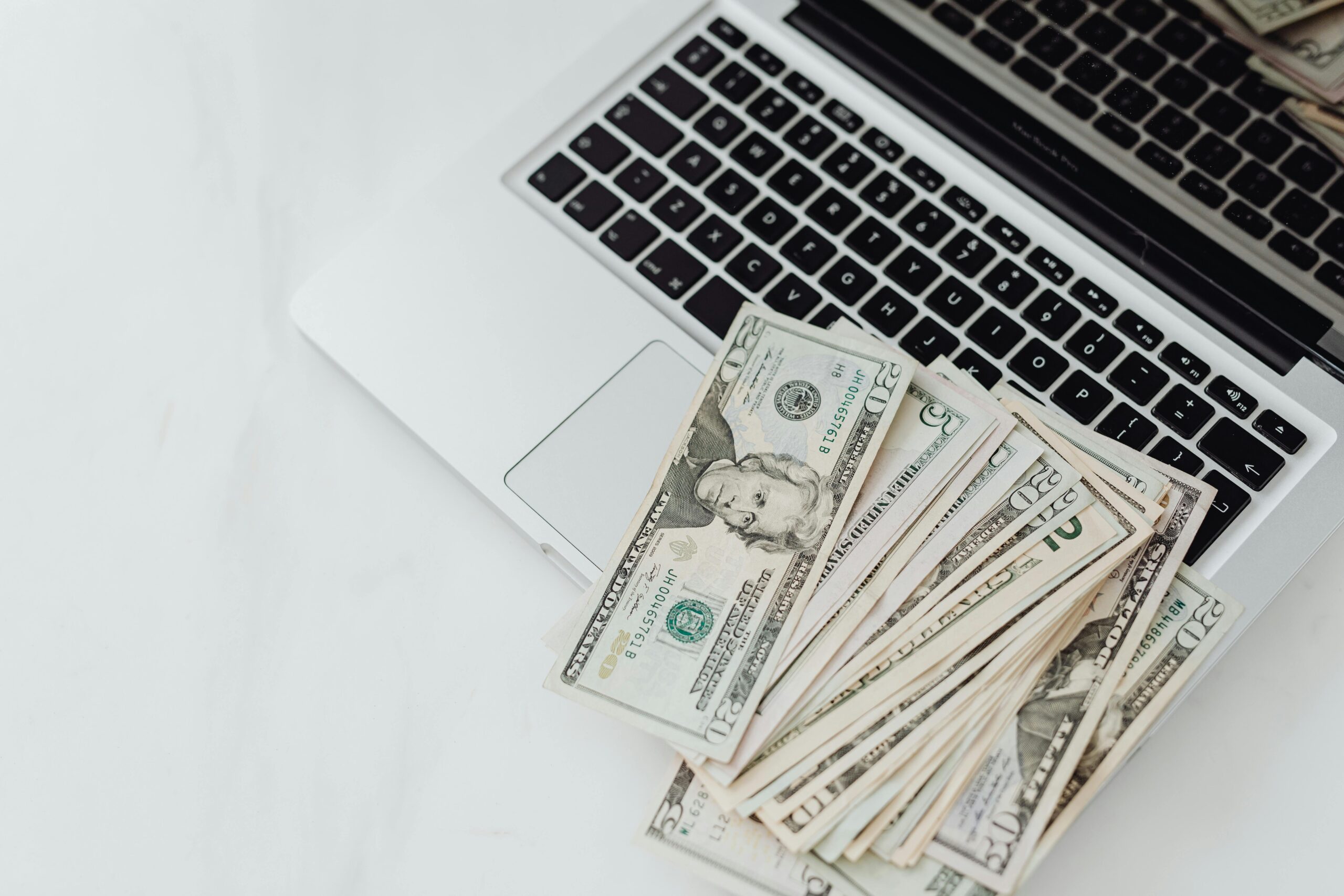 laptop, money