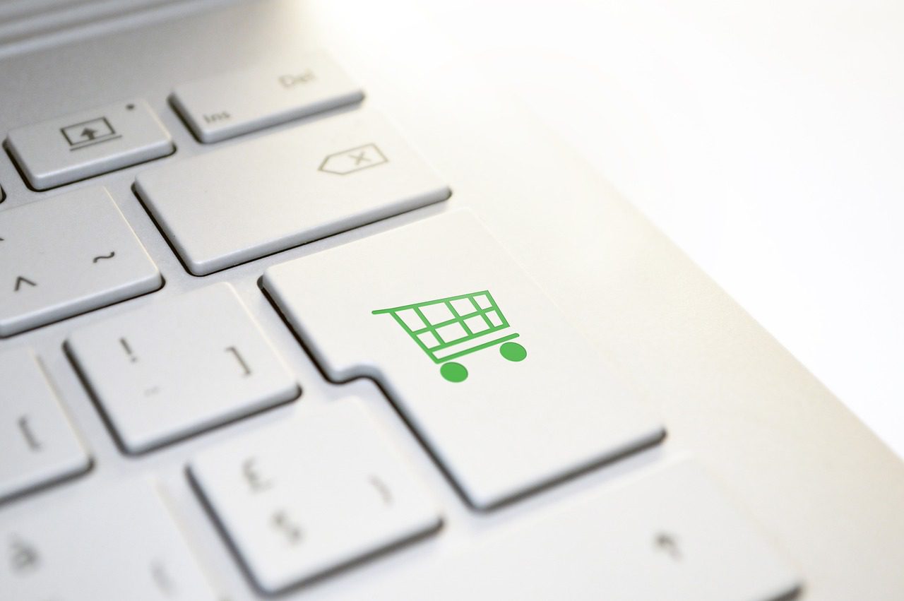 shopping cart, laptop